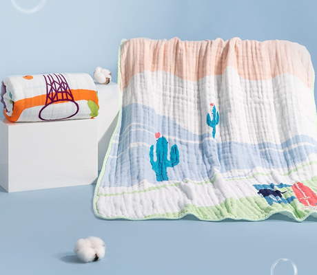 Algodão impresso ambiental Gauze Fabric 260GSM Gauze Burp Cloths Six Layers