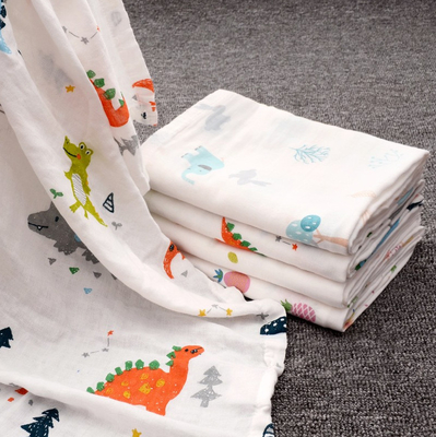 Impressão reativa penteada de Gauze Fabric Red Lovely Dinosaur do dobro orgânico do algodão