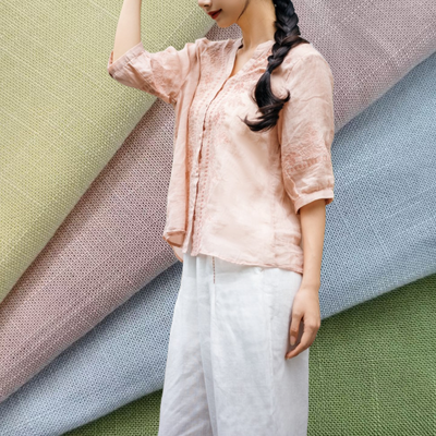 220 GSM Tecido Rayon de Linho Resistente a Rugas Respirável para blusas e camisas
