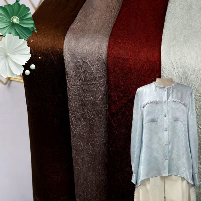 110GSM Tecido de cetim com rugas - Poliéster leve semelhante à seda com textura de rugas para vestidos elegantes