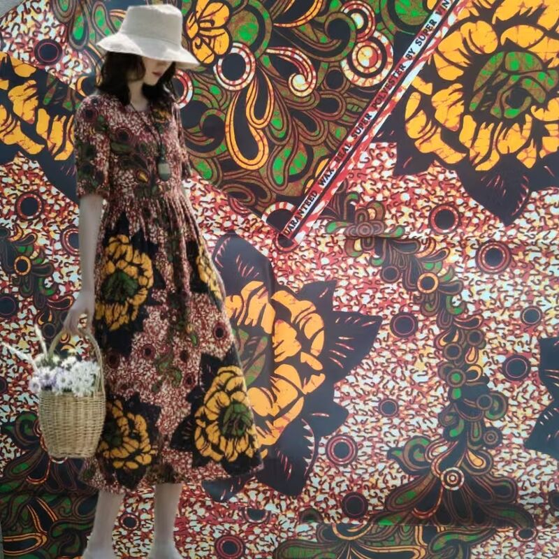 Tecido de impressão de cera africana 100% de algodão com cores vibrantes e alta resistência a rugas para estilos Ankara e Kitenge