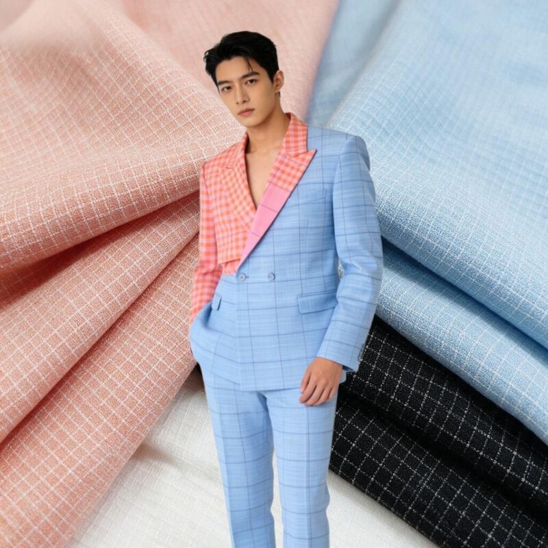 Tecido de Terno Xadrez Tingido com Fio de 195gsm com 68% Poliéster 30% Viscose 2% Elastano para Uniformes